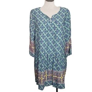 Kori America Turquoise Lace Neck Floral Long Sleeve Women's Dress Size S NWT